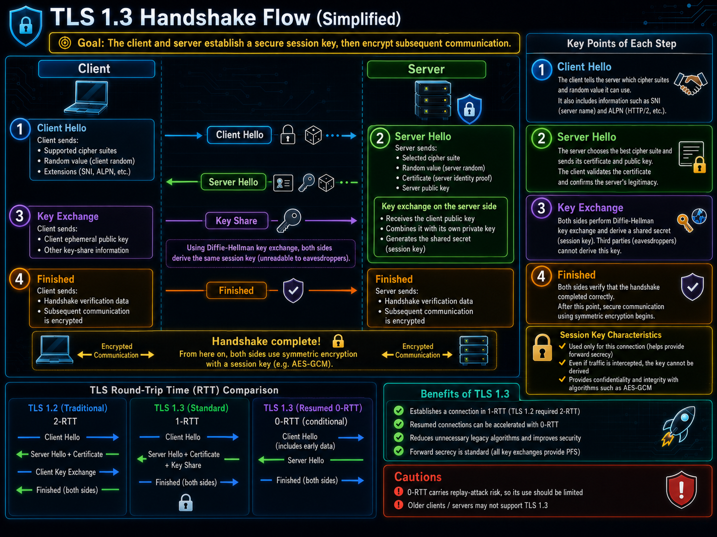 Four steps of the TLS 1.3 handshake