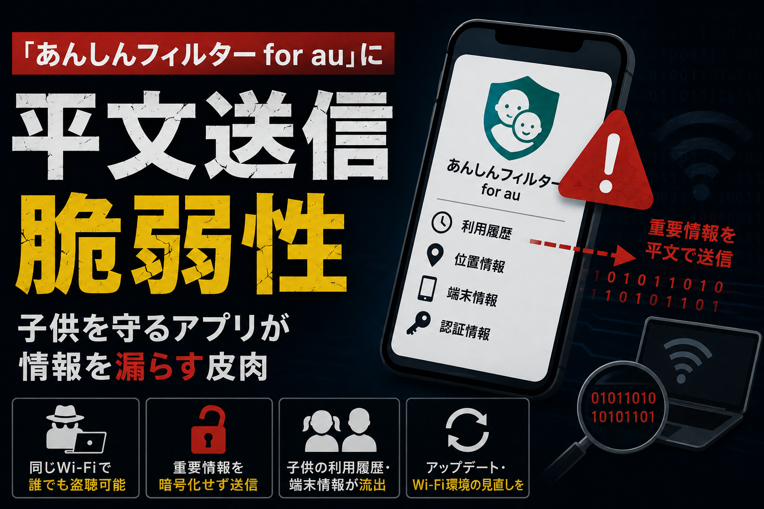 「あんしんフィルター for au」に平文送信脆弱性 ― 子供を守るアプリが情報を漏らす皮肉 thumbnail
