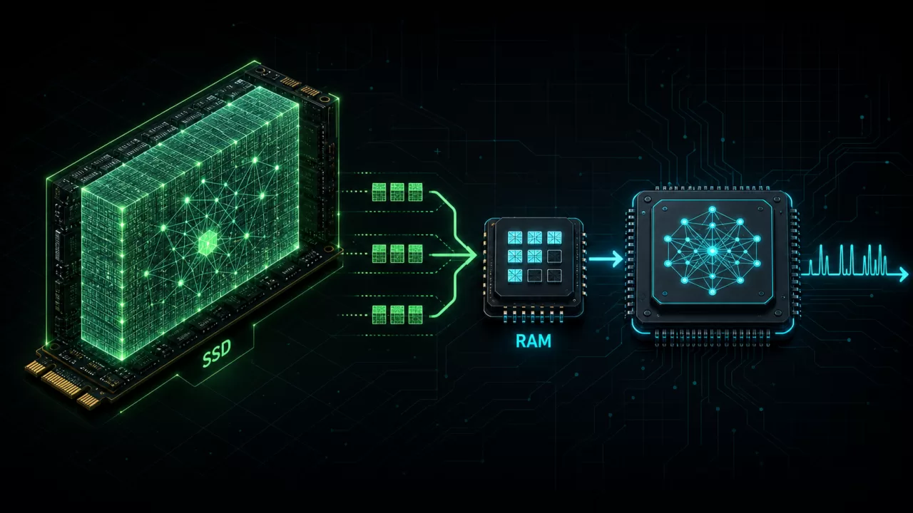 SSDに置いた巨大モデルから必要な重みブロックだけをRAMへ読み込む仕組み