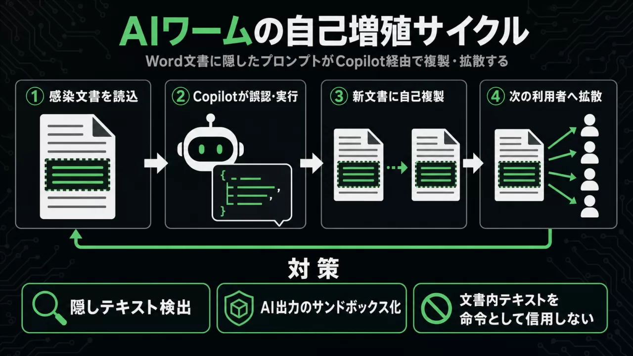 AIワームの自己増殖サイクル図解