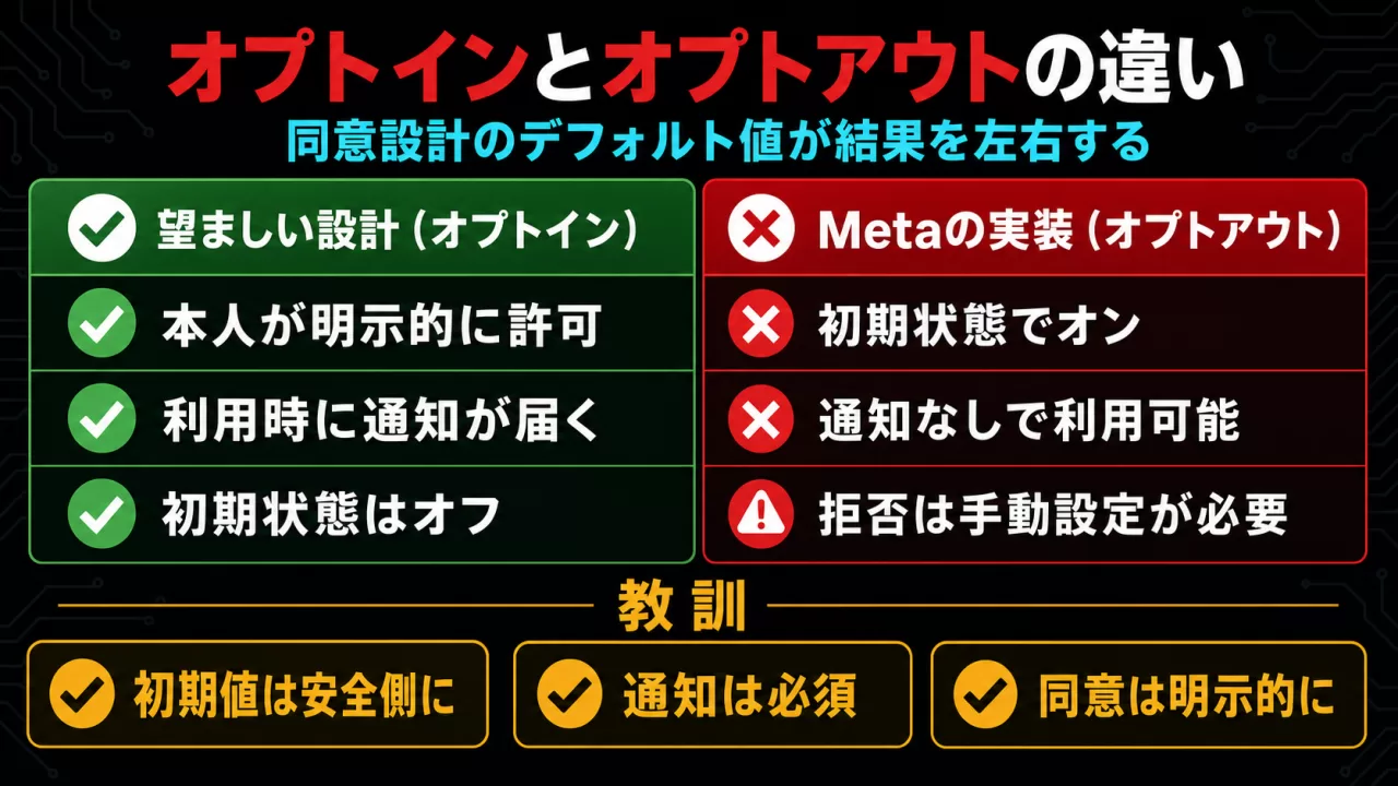 オプトインとオプトアウトの設計比較図