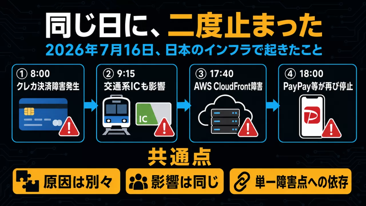 2026年7月16日に発生した決済障害とCloudFront障害のタイムライン