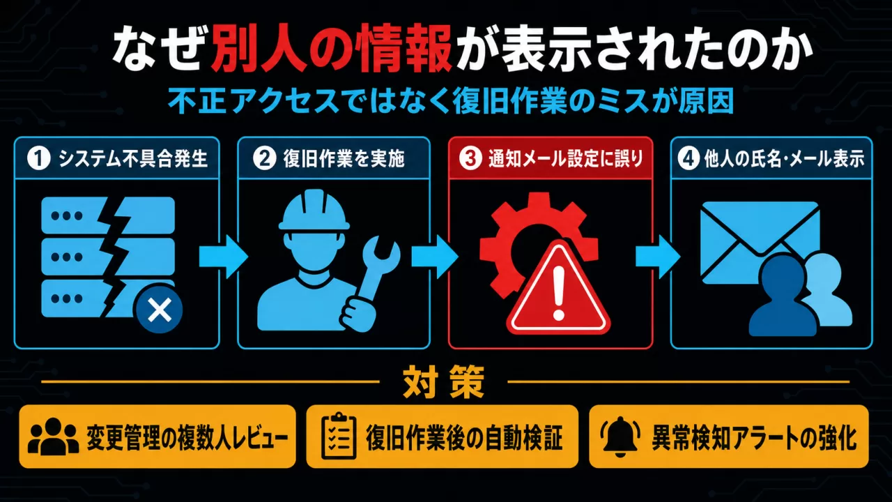 復旧作業のミスから他人の情報が表示されるまでの4ステップ図解