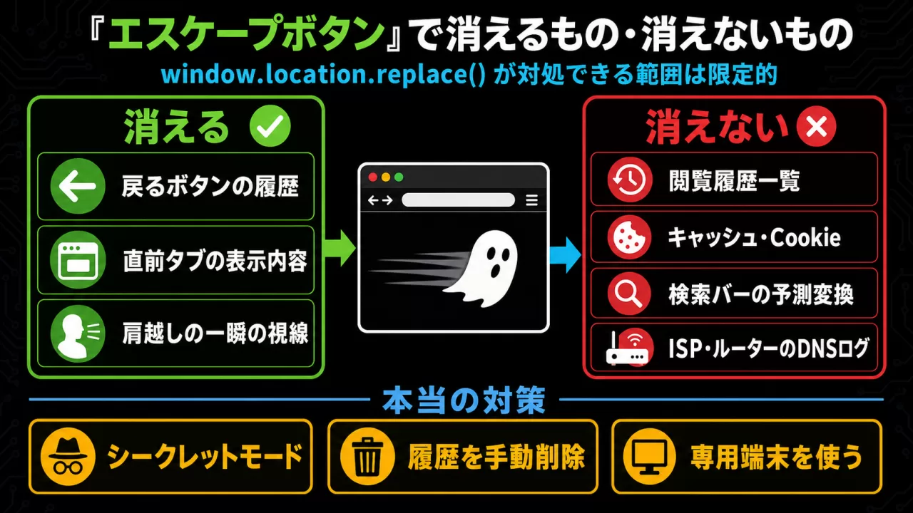 エスケープボタンで消えるものと消えないものの比較図