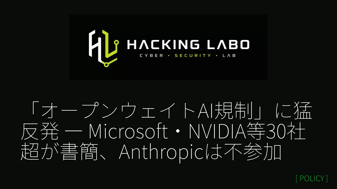 「オープンウェイトAI規制」に猛反発 ― Microsoft・NVIDIA等30社超が書簡、Anthropicは不参加 thumbnail