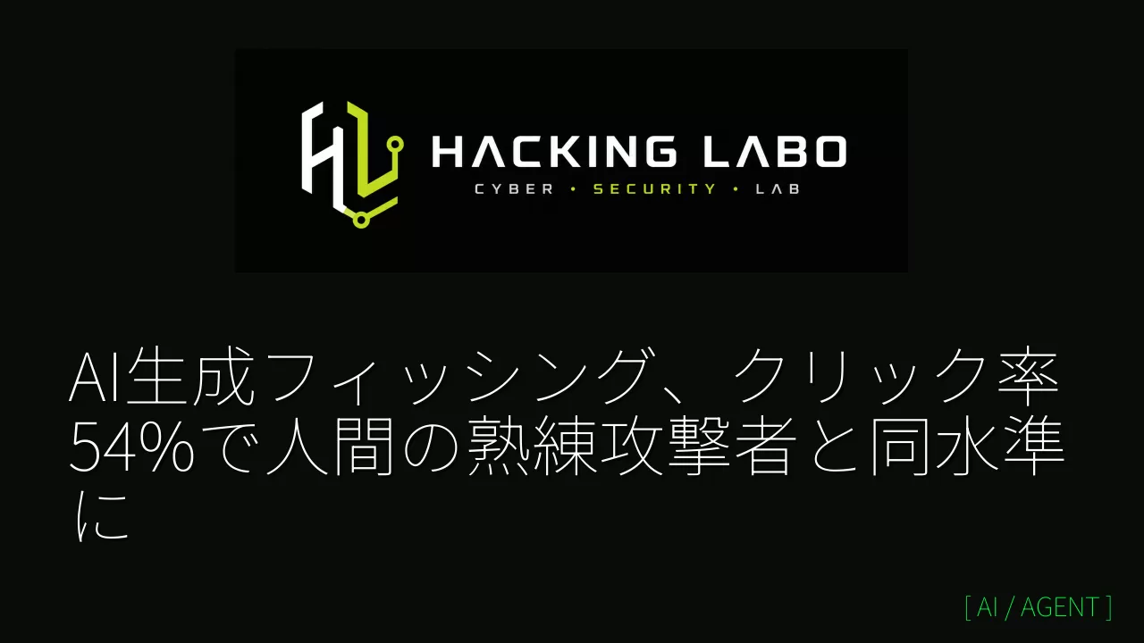AI生成フィッシング、クリック率54%で人間の熟練攻撃者と同水準に thumbnail