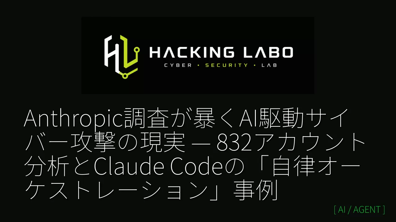 Anthropic調査が暴くAI駆動サイバー攻撃の現実 — 832アカウント分析とClaude Codeの「自律オーケストレーション」事例 thumbnail