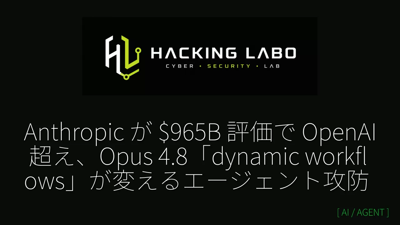 Anthropic が 9,650 億ドル評価で OpenAI 超え、Opus 4.8「dynamic workflows」が変えるエージェント攻防 thumbnail