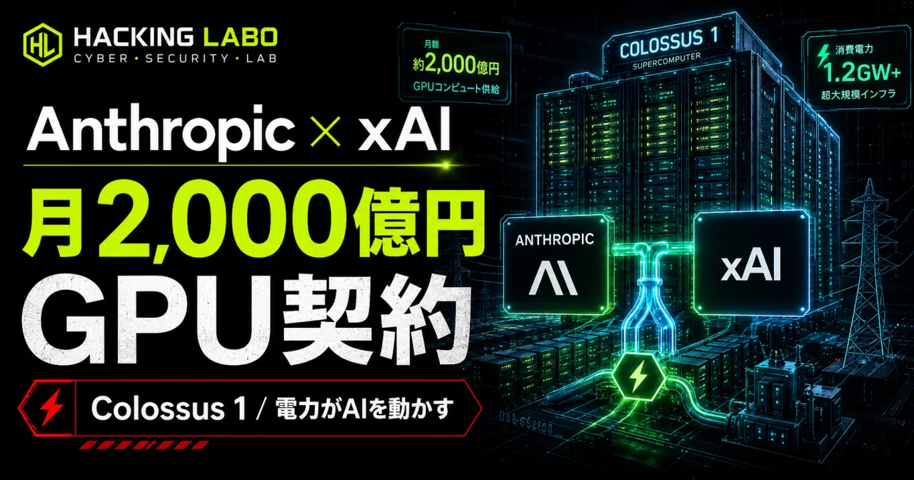 Claude の Anthropic が Musk の xAI に月 2,000 億円 ― Grok 不振の余剰計算を競合が買い占める thumbnail