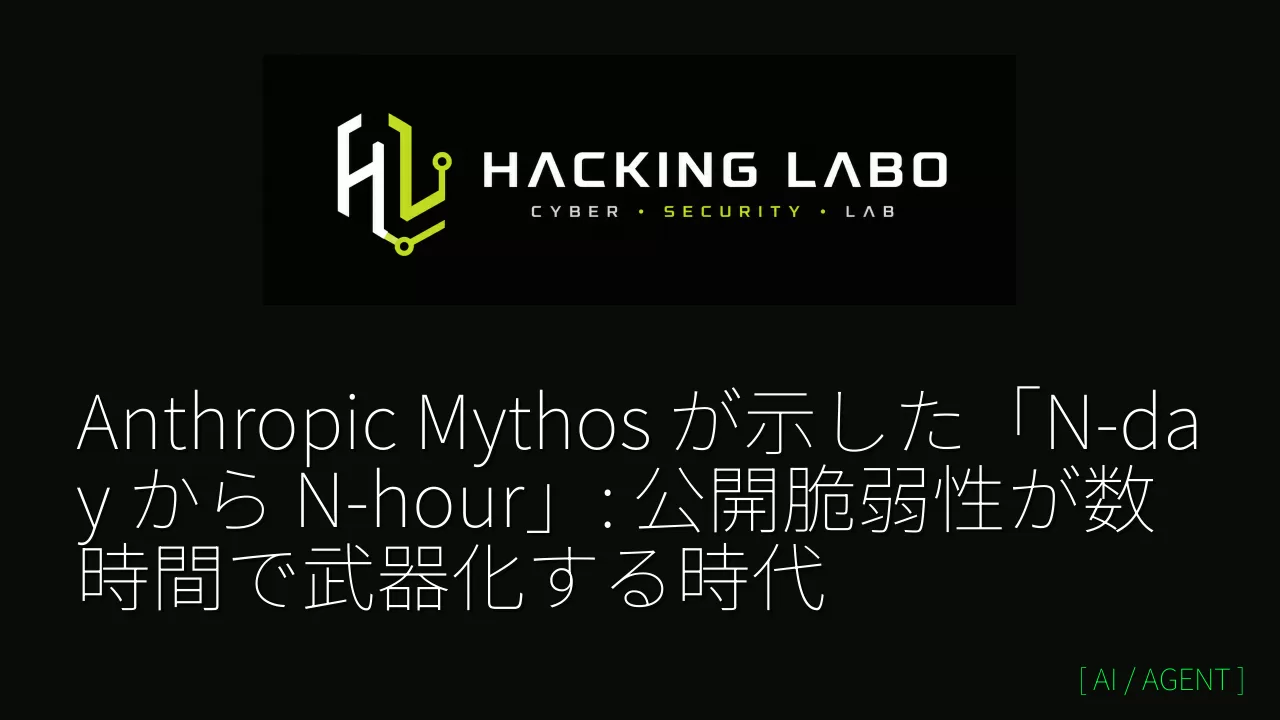 Anthropic Mythos が示した「N-day から N-hour」: 公開脆弱性が数時間で武器化する時代 thumbnail