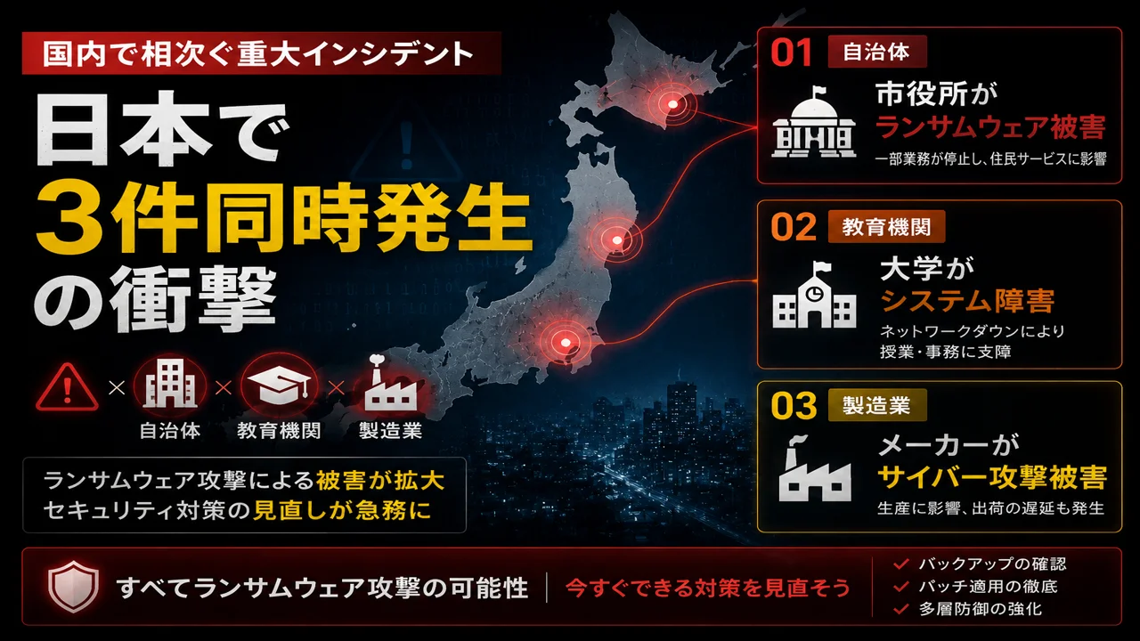 国内 3 事案が同日報道 -- デンソー海外拠点・ジェームス会員情報・Active!mail DDoS thumbnail