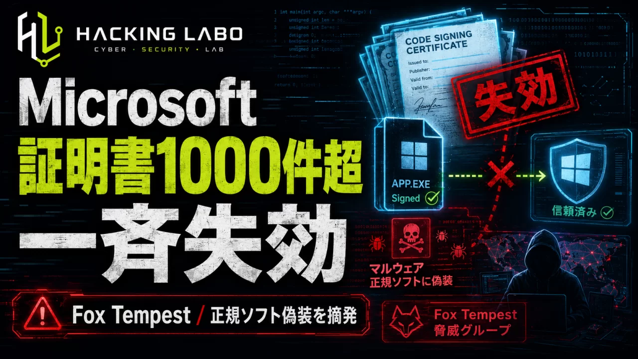 Microsoft、Fox Tempest の不正コード署名証明書 1,000 件超を失効──マルウェア「正規ソフト偽装」の闇サービスを摘発 thumbnail