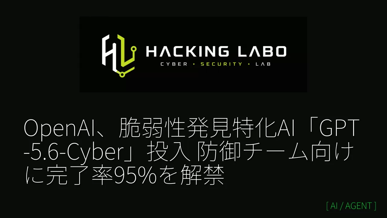 OpenAI、脆弱性発見特化AI「GPT-5.6-Cyber」投入 防御チーム向けに完了率95%を解禁 thumbnail