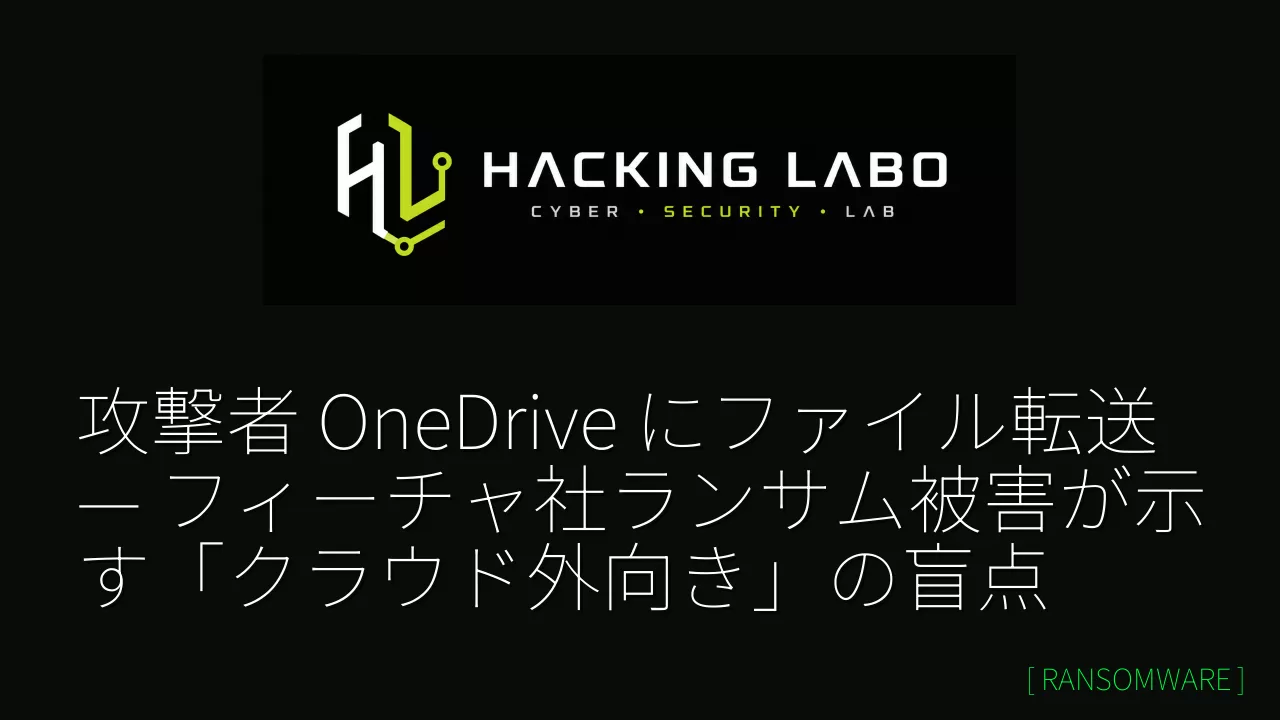 攻撃者 OneDrive にファイル転送 — フィーチャ社ランサム被害が示す「クラウド外向き」の盲点 thumbnail