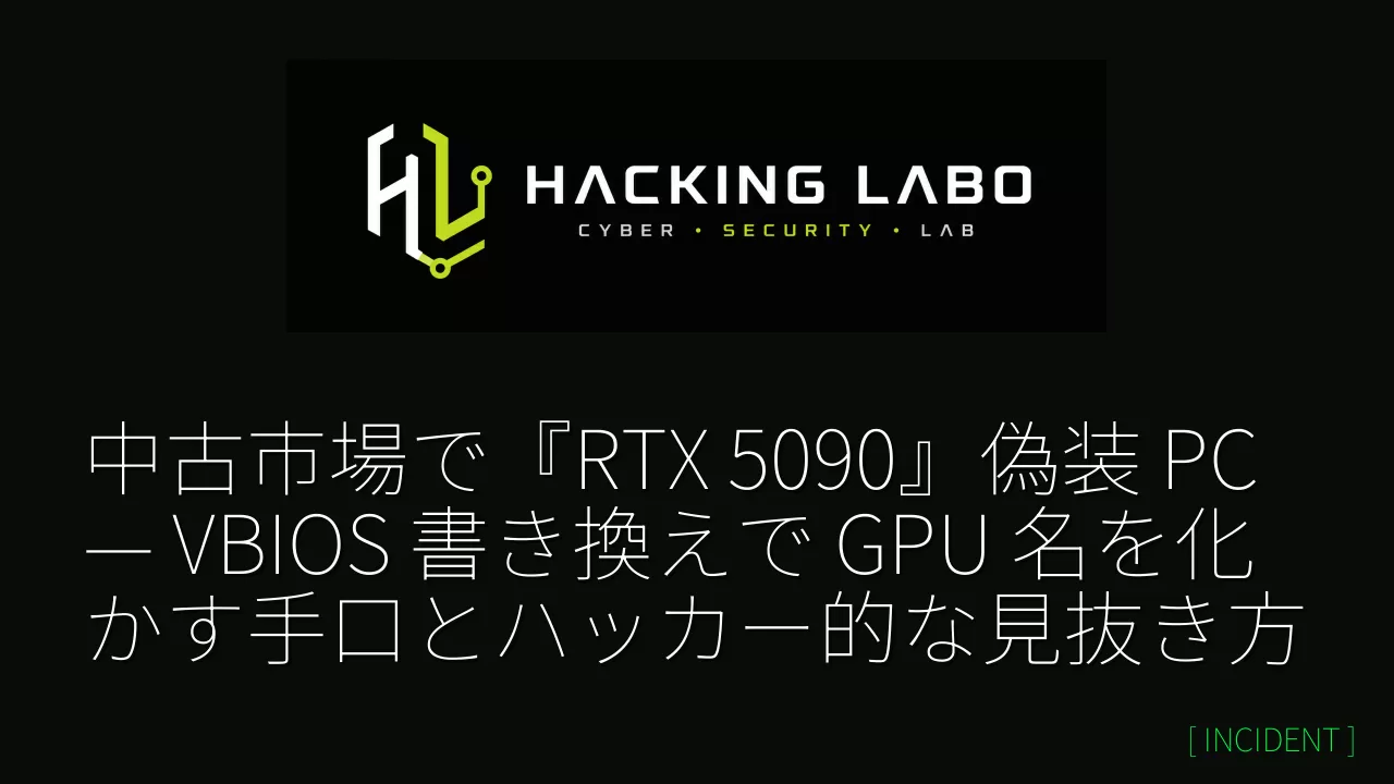 中古市場で『RTX 5090』偽装 PC — VBIOS 書き換えで GPU 名を化かす手口とハッカー的な見抜き方 thumbnail
