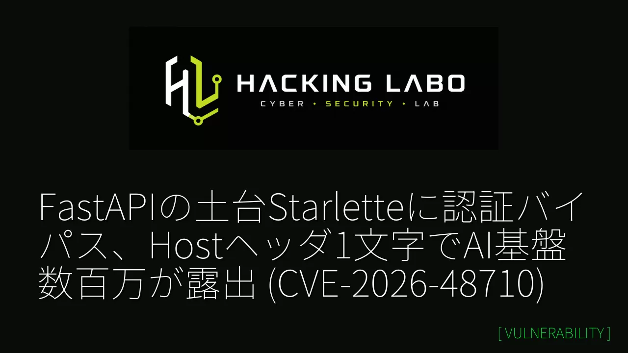 FastAPIの土台Starletteに認証バイパス、Hostヘッダ1文字でAI基盤数百万が露出 (CVE-2026-48710) thumbnail
