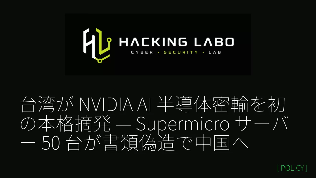 台湾が NVIDIA AI 半導体密輸を初の本格摘発 — Supermicro サーバー 50 台が書類偽造で中国へ thumbnail