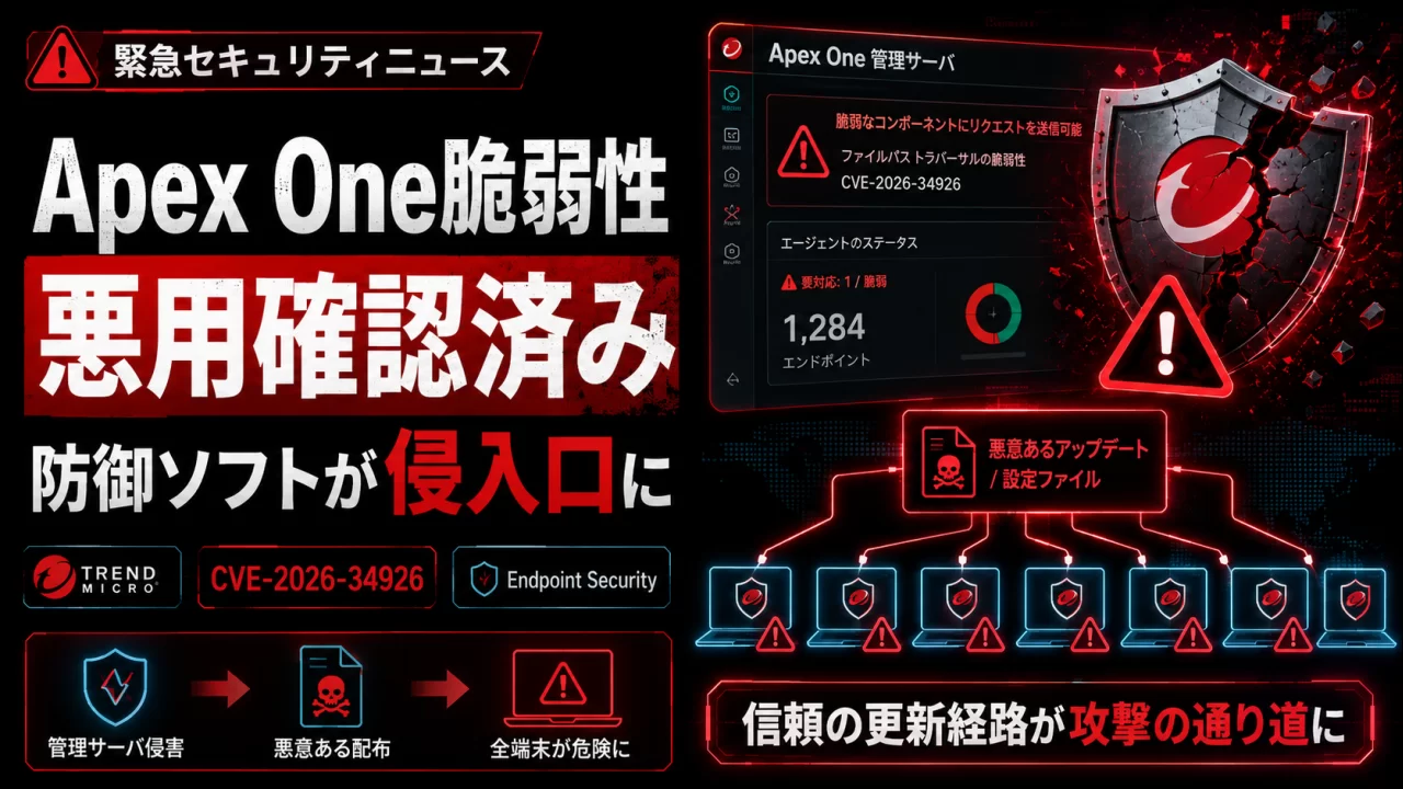 トレンドマイクロ Apex One に悪用済みの脆弱性 — 守る側のソフトが侵入経路に thumbnail