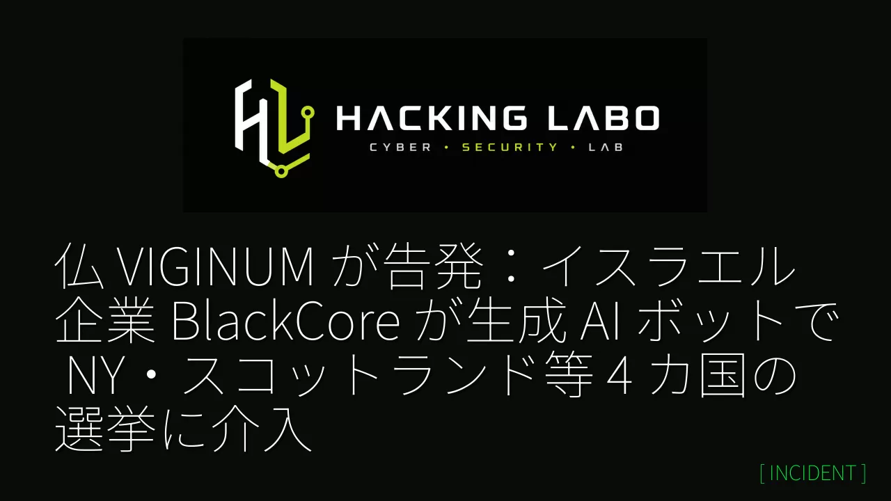 仏 VIGINUM が告発：イスラエル企業 BlackCore が生成 AI ボットで NY・スコットランド等 4 カ国の選挙に介入 thumbnail