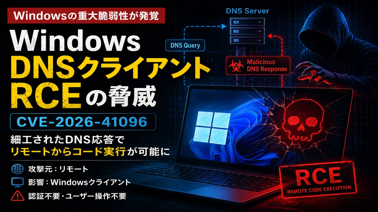 Windows DNS クライアントに RCE 脆弱性 (CVE-2026-41096) -- Patch Tuesday で修正配布 thumbnail